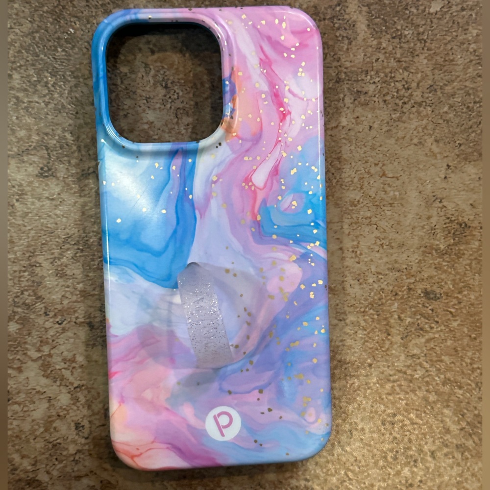 Marble Phone Case with Pink-Blue Swirl Design. Fits 14 Pro Max. Great condition.